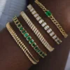 925 Sterling Silver Beveled Emerald Cut Emerald Bracelet - Image 2