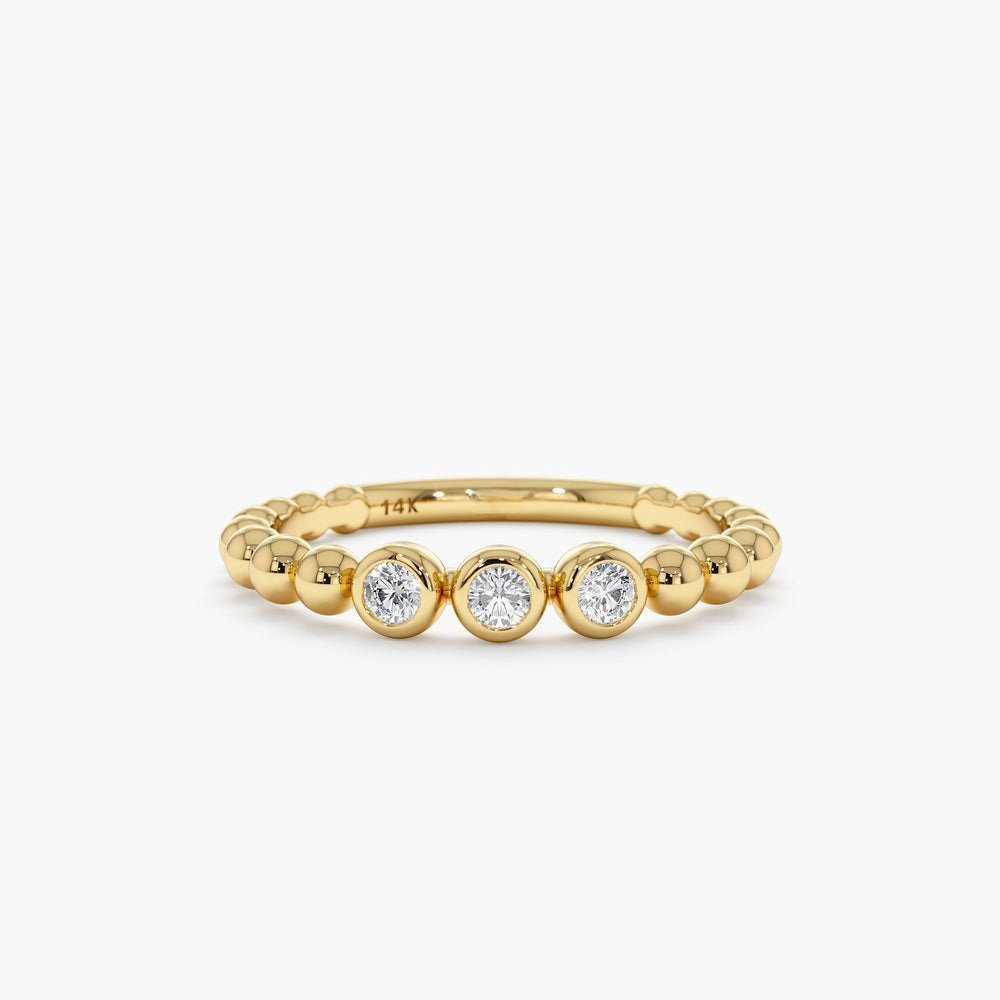 925 Sterling Silver Bezel Diamond Beaded Ring