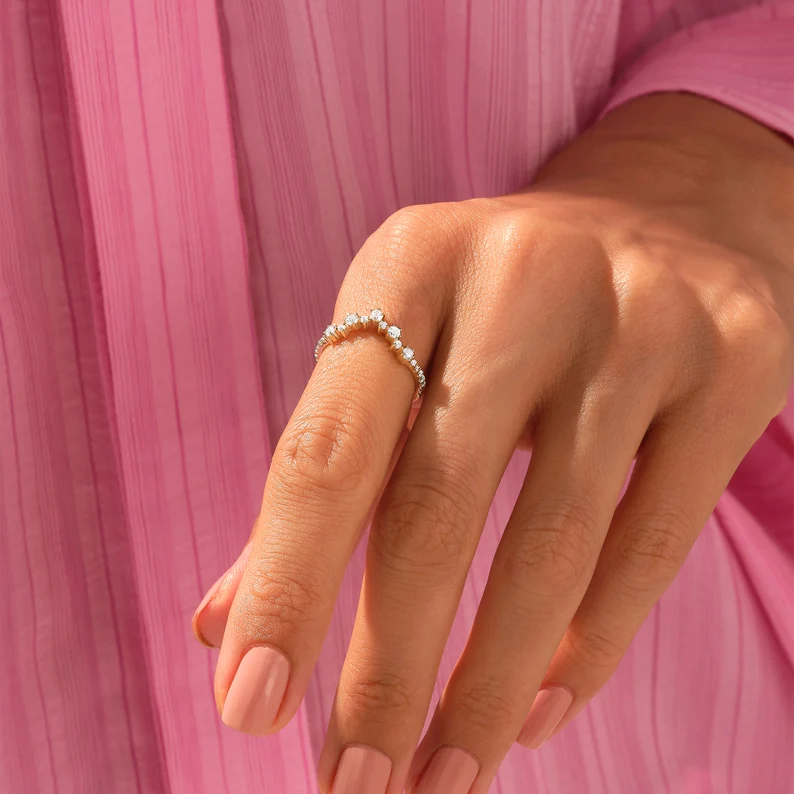 925 Sterling Silver Bezel Diamond Chevron Ring