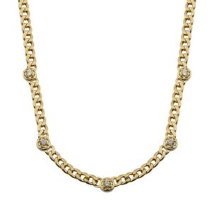 925 Sterling Silver Bezel Diamond Cuban Link Chain Necklace