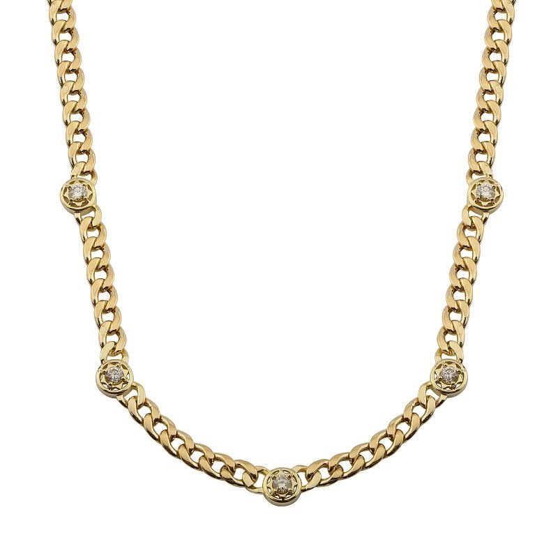 925 Sterling Silver Bezel Diamond Cuban Link Chain Necklace