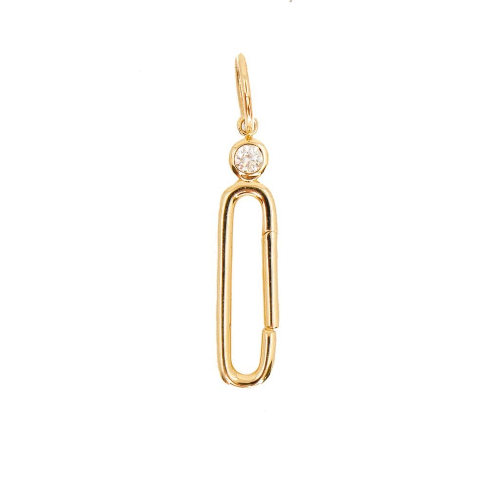 925 Sterling Silver Bezel Diamond Paperclip Clasp Pendant