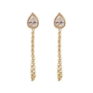 925 Sterling Silver Bezel Diamond Pear Chain Loop Earring