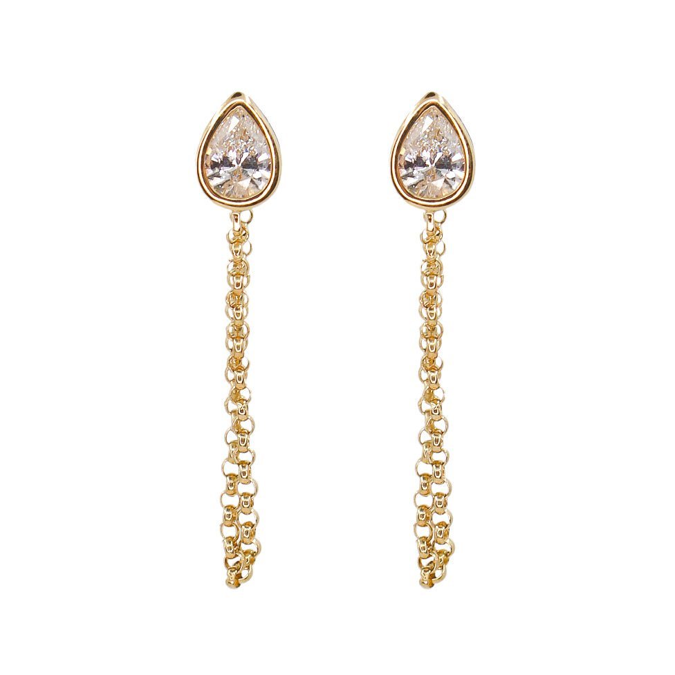 925 Sterling Silver Bezel Diamond Pear Chain Loop Earring