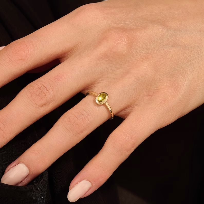 925 Sterling Silver Bezel Peridot Solitaire Ring