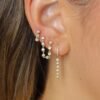 Bezel-set CZ diamond line stud earring in thick gold plating