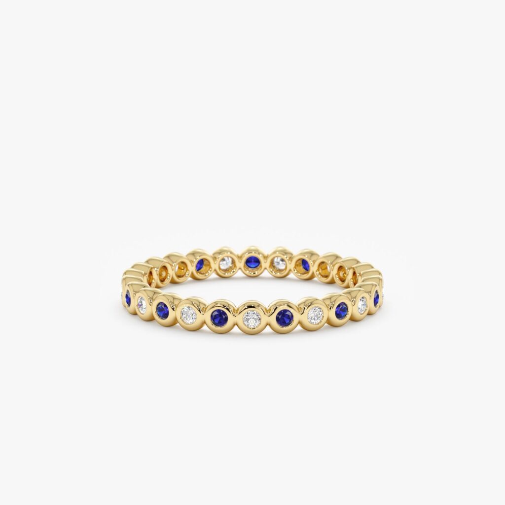 925 Sterling Silver Bezel Sapphire and Diamond Eternity Band