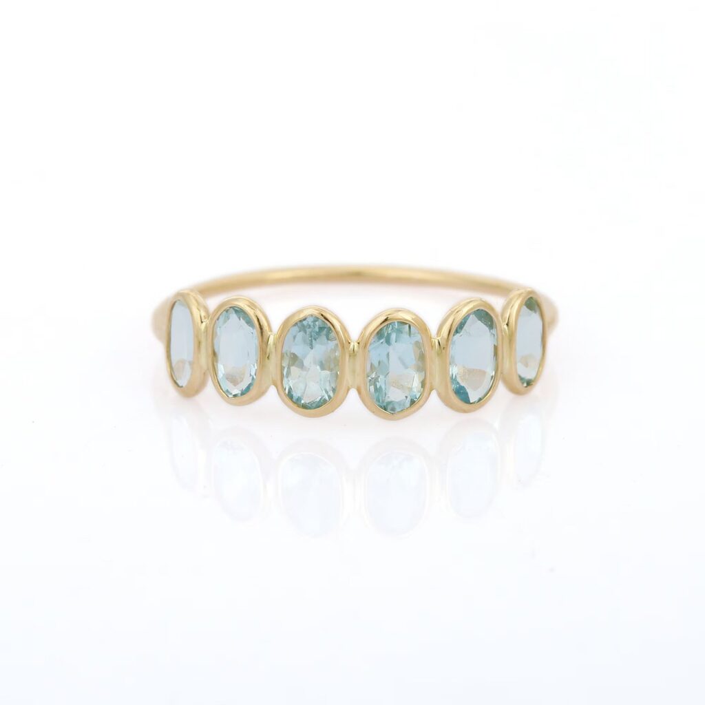 925 Sterling Silver Bezel Set Aquamarine Half Eternity Band