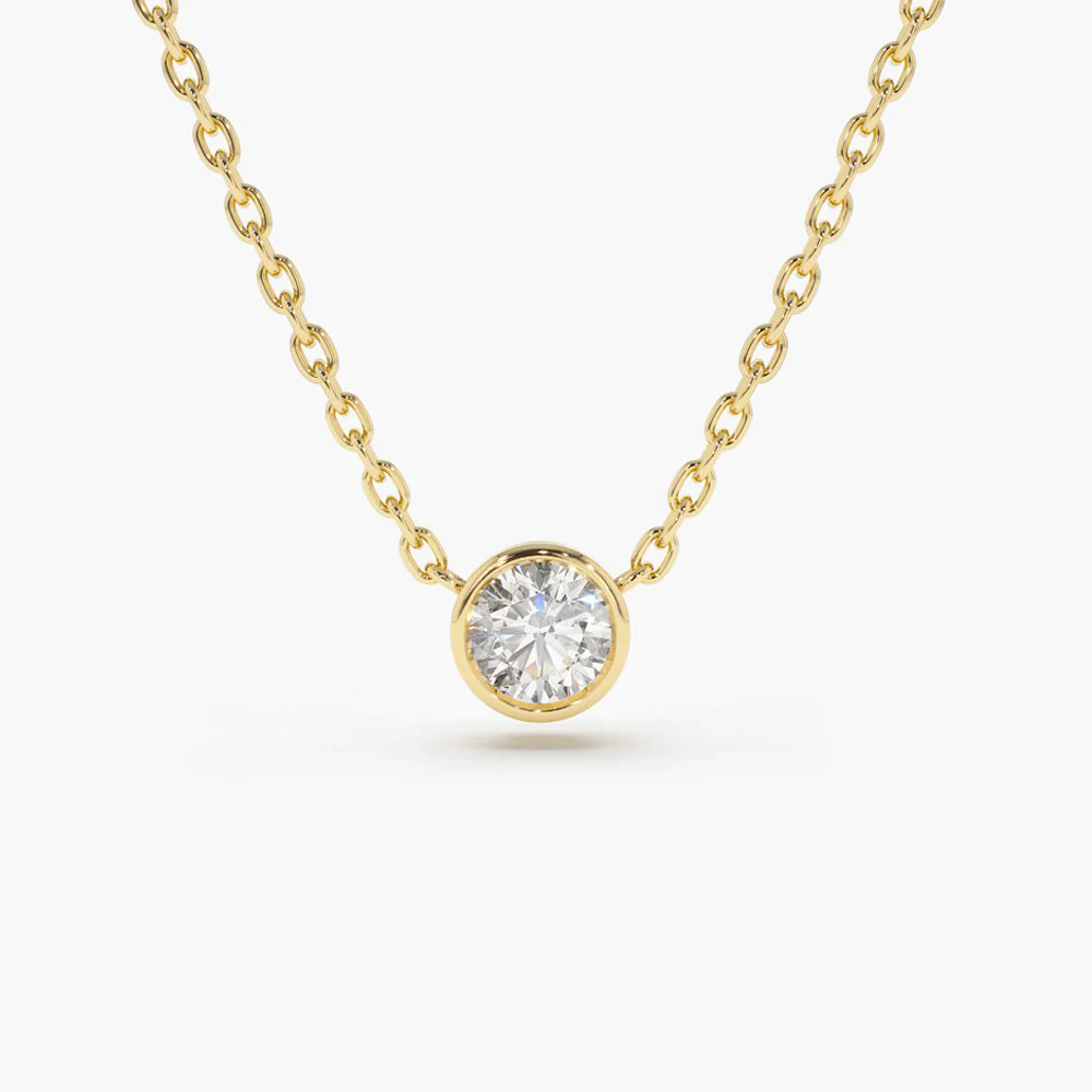 925 Sterling Silver Bezel Set Diamond Solitaire Necklace