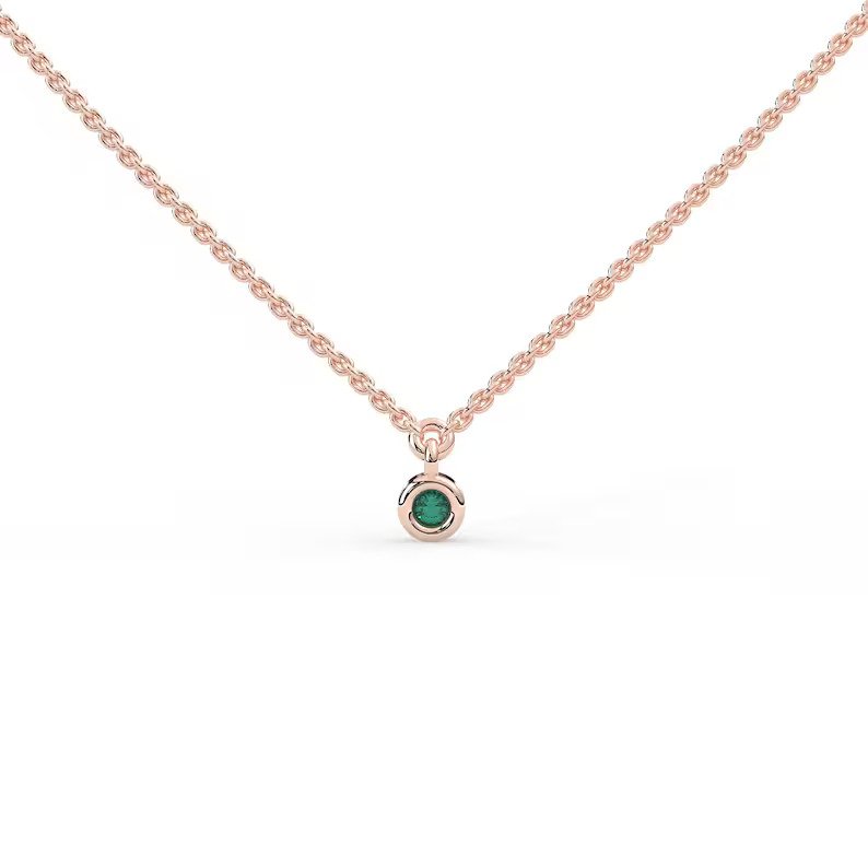 925 Sterling Silver Bezel Set Emerald Necklace