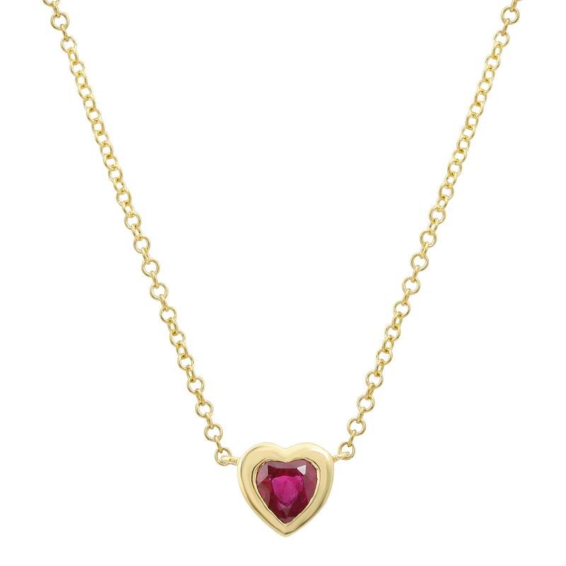 925 Sterling Silver Bezel Set Heart Ruby Necklace