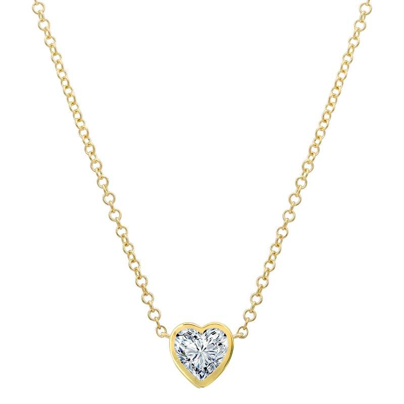 925 Sterling Silver Bezel Set Heart White Topaz Necklace