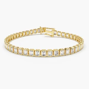 925 Sterling Silver Bezel Setting 5.75 ctw Emerald Cut Diamond Tennis Bracelet