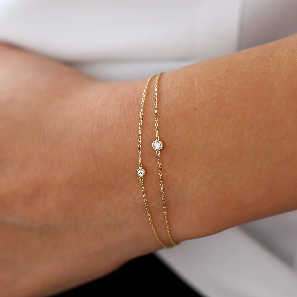 925 Sterling Silver Bezel Setting Diamond Solitaire Bracelet 0.05ctw