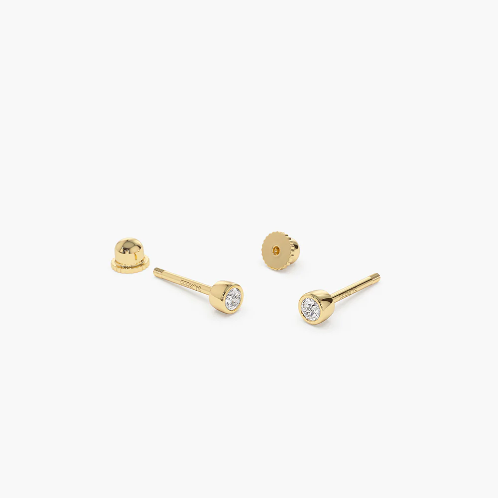 925 Sterling Silver Bezel Setting Diamond Stud Piercing