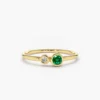 925 Sterling Silver ring with bezel-set emerald and diamond accents