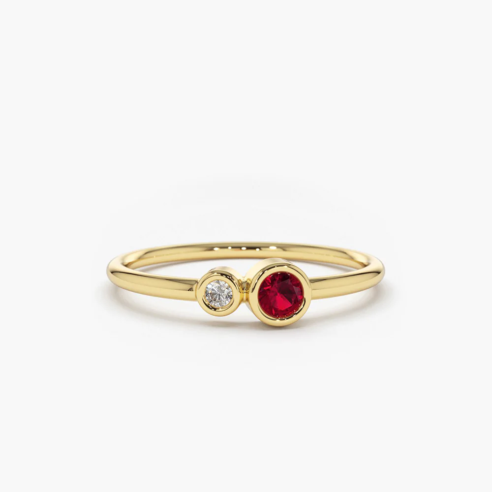 925 Sterling Silver Bezel Setting Ruby and Diamond Ring