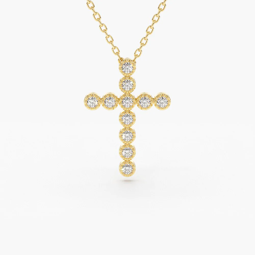 925 Sterling Silver Bezel Setting With Migraine Diamond Cross Necklace