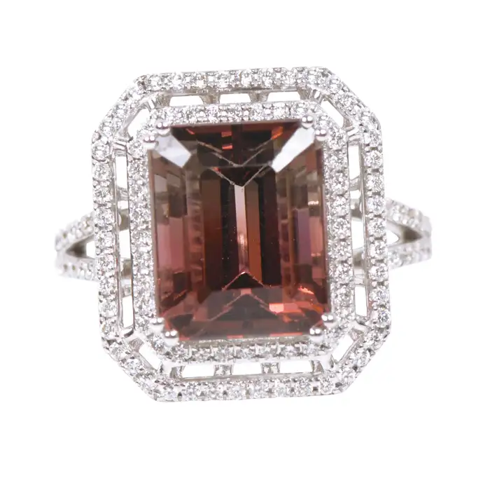 925 Sterling Silver Bi-Color Tourmaline and Diamond Cluster Ring