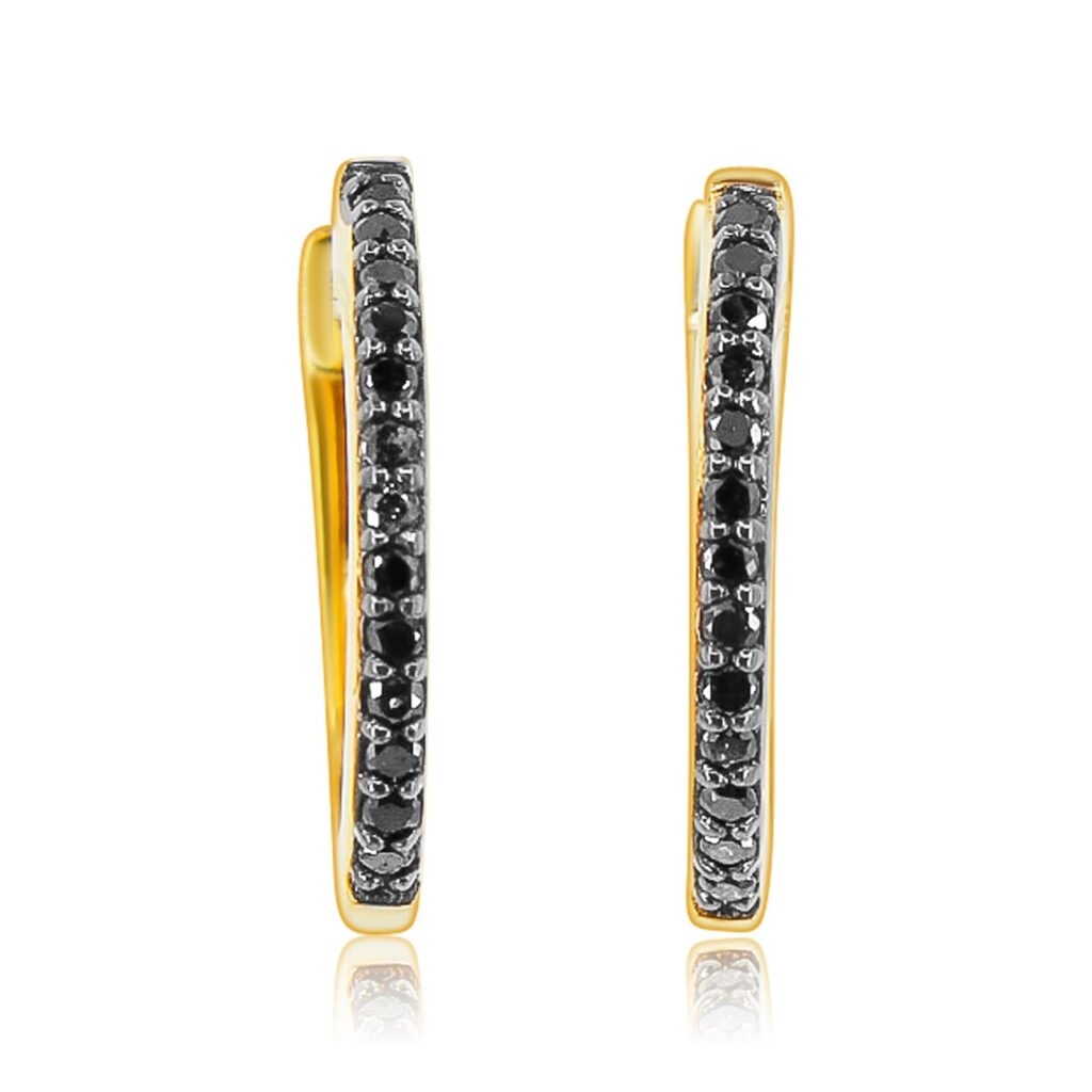 925 Sterling Silver Black Diamond Fine Line Hoop Earring