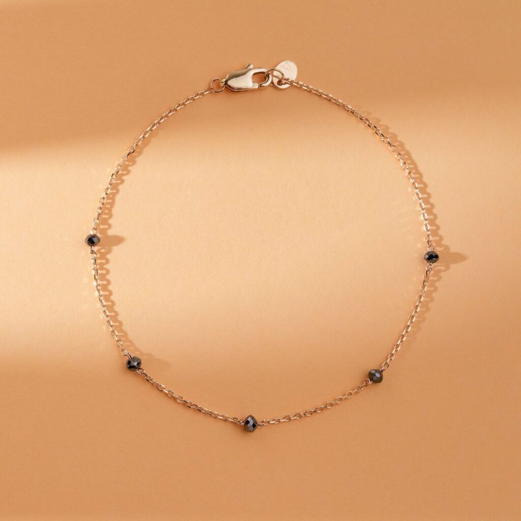 925 Sterling Silver Black Diamond Station Bracelet