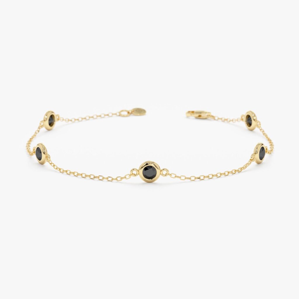 925 Sterling Silver Black Diamond Station Bracelet