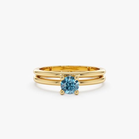 925 Sterling Silver Blue Diamond Bridal Ring Set