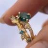 Engagement ring set with premium CZ sapphire and pave setting