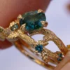 Leaf-inspired sterling silver ring set with thick gold plating