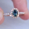 925 Sterling Silver Blue Green Sapphire Engagement Ring - Image 2