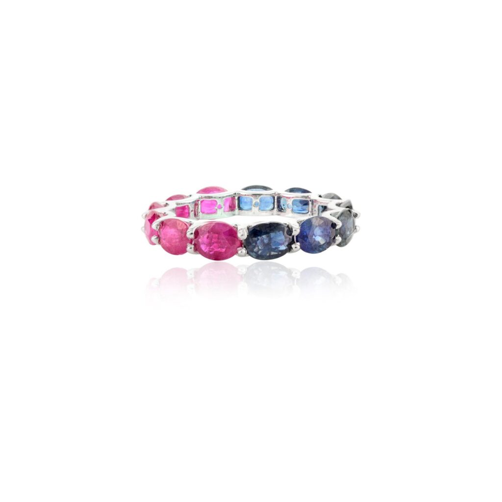 925 Sterling Silver Blue Sapphire And Ruby Eternity Band