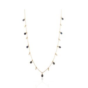 925 Sterling Silver Blue Sapphire Charm Station Necklace