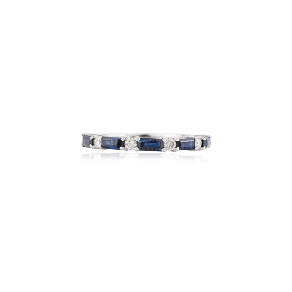 925 Sterling Silver Blue Sapphire Diamond Band