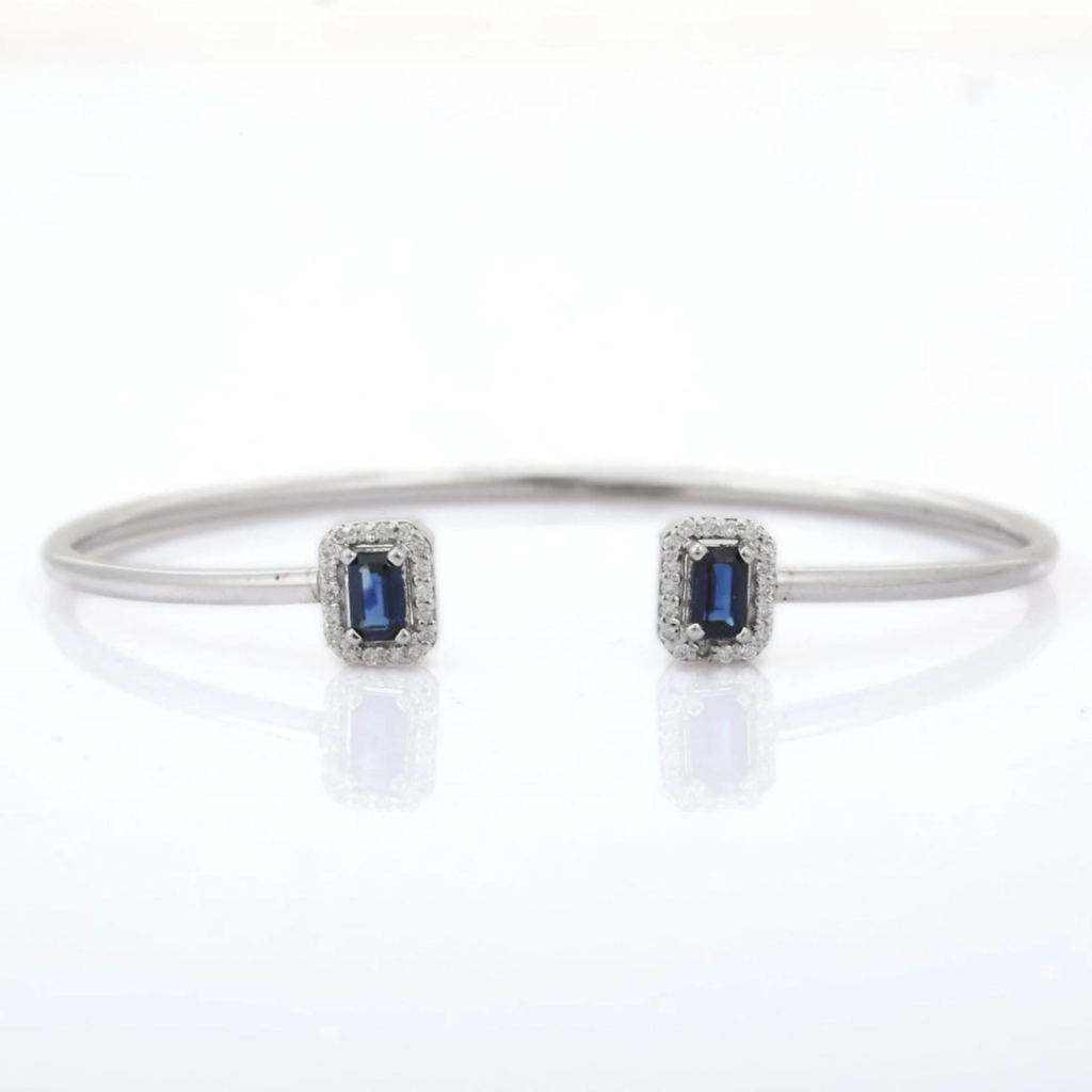 925 Sterling Silver Blue Sapphire Diamond Bangle Bracelet
