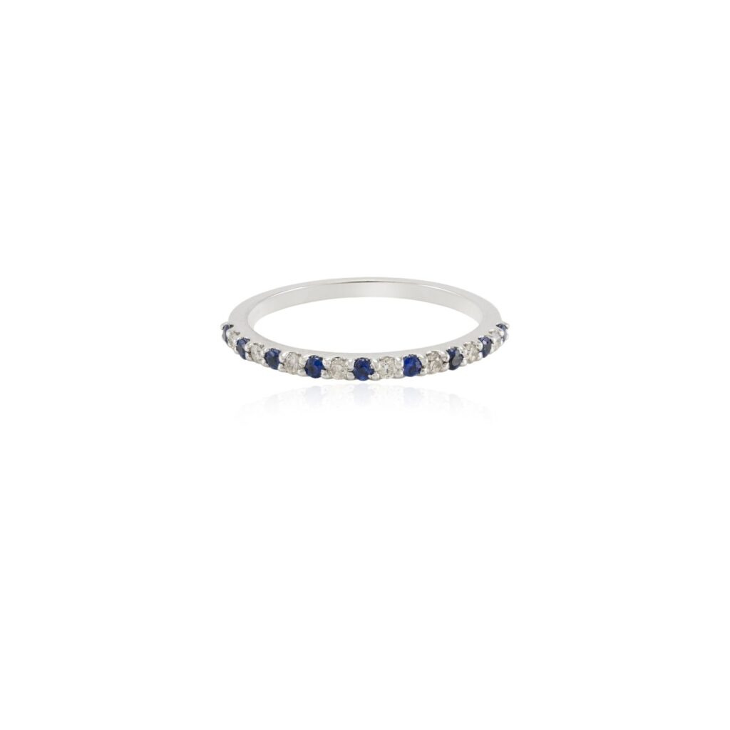 925 Sterling Silver Blue Sapphire Diamond Half Eternity Band