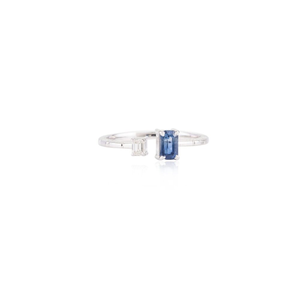 925 Sterling Silver Blue Sapphire & Diamond Open Ring