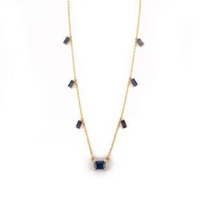 925 Sterling Silver Blue Sapphire Diamond Station Necklace