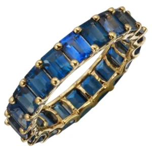 925 Sterling Silver Blue Sapphire Emerald Cut Eternity Band