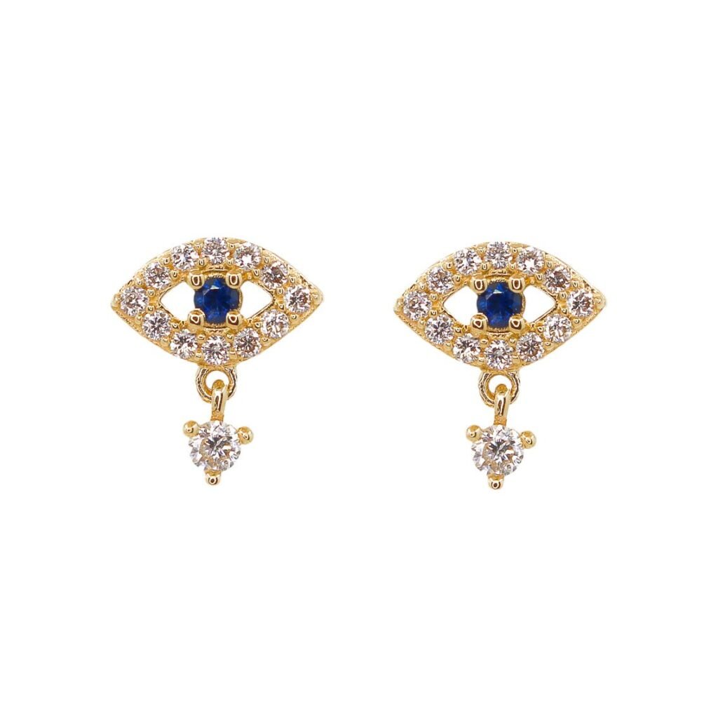 925 Sterling Silver Blue Sapphire Evil Eye Diamond Drop Earring