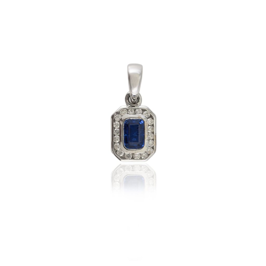925 Sterling Silver Blue Sapphire Halo Diamond Pendant