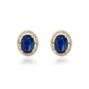 925 Sterling Silver Blue Sapphire Halo Diamond Stud Earrings