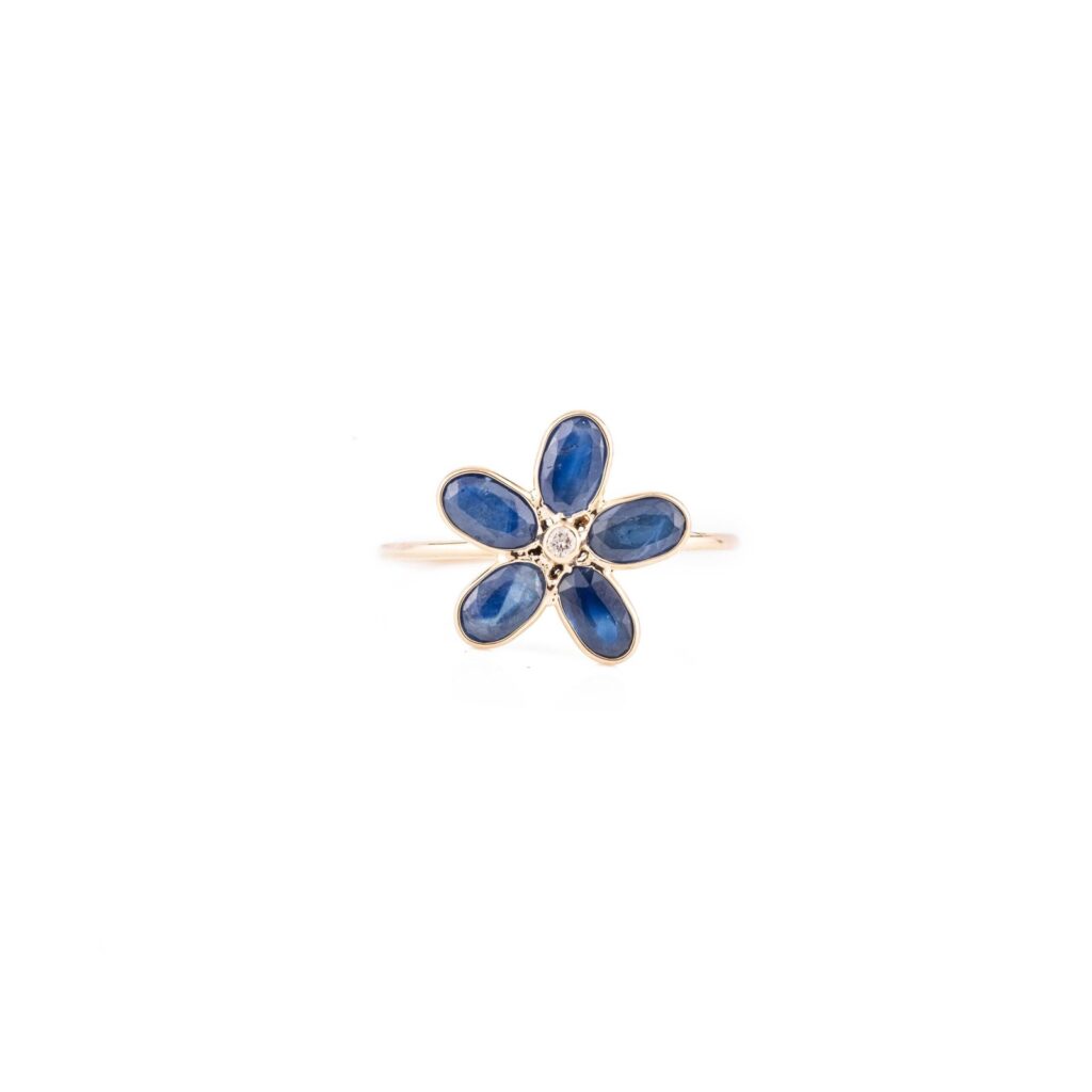 925 Sterling Silver Blue Sapphire Handmade Floral Ring