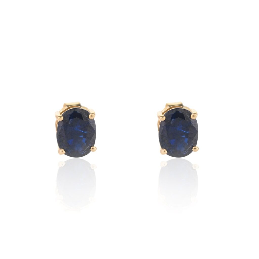 925 Sterling Silver Blue Sapphire Oval Studs