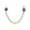 925 Sterling Silver Blue Sapphire Pear Diamond Connecting Earring