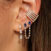 925 Sterling Silver Blue Sapphire Pear Diamond Connecting Earring - Image 2