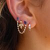 925 Sterling Silver Blue Sapphire Pear Diamond Connecting Earring - Image 3