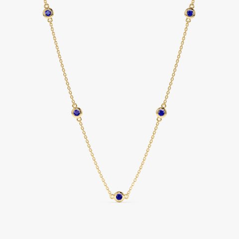 925 Sterling Silver Blue Sapphire Station Necklace