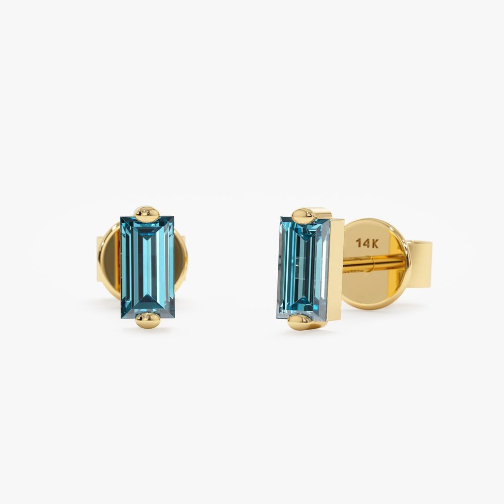 Blue topaz baguette stud earrings in 925 sterling silver