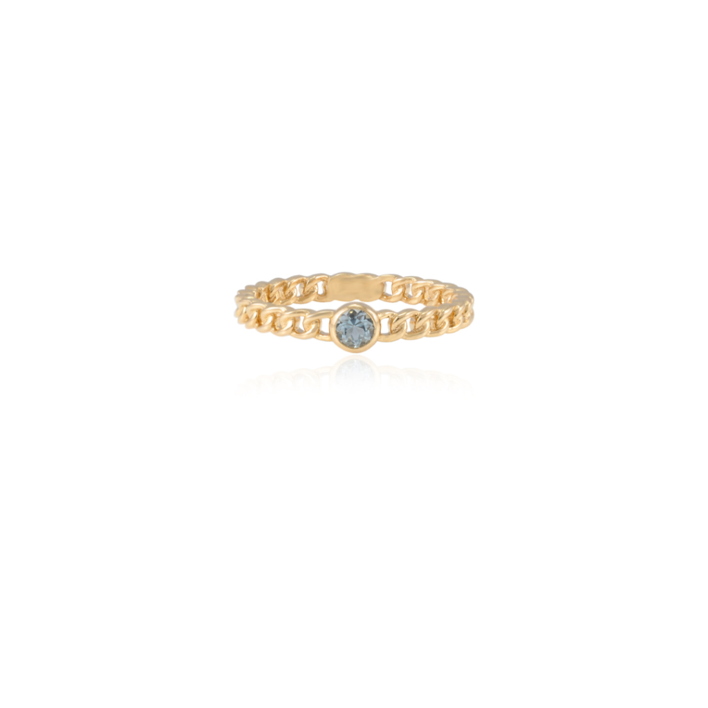 925 Sterling Silver Blue Topaz Chain Ring