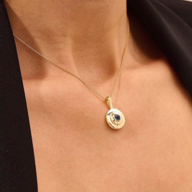 925 Sterling Silver Blue Topaz Necklace Solitaire Round Gemstone Pendant